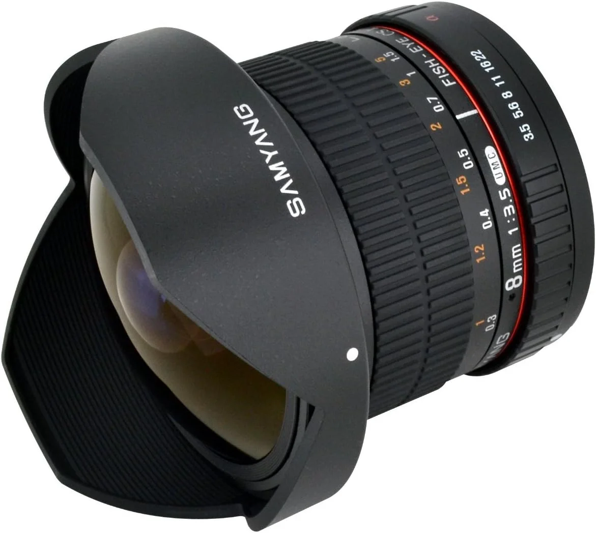 لنز 8 میلی‌متری F/3.5 سم یانگ مدل Syhd8M-C با هود قابل جدا شدن برای کانن