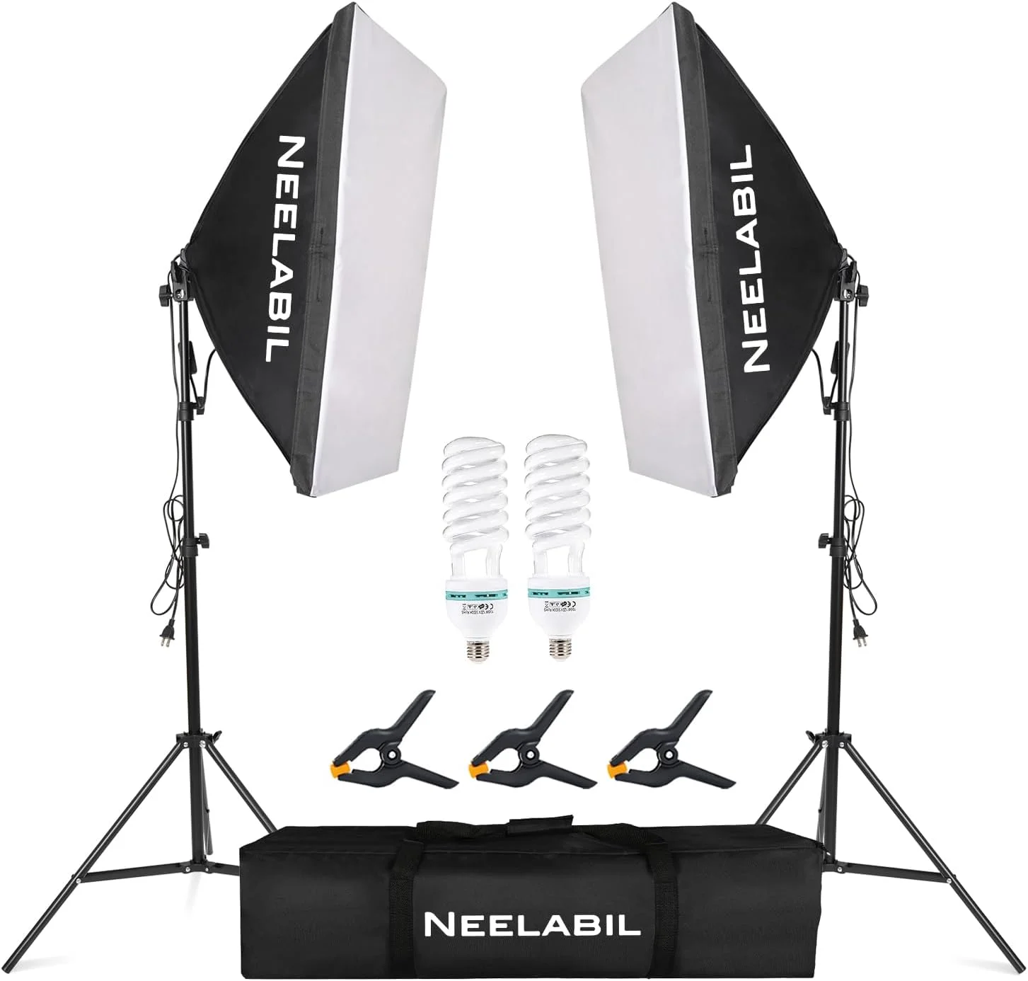 نور استودیویی عکاسی، کیت نورپردازی سافت باکس تجهیزات عکس و فیلم، 50x70 سانتی متر تجهیزات نورپردازی مداوم، دوشاخه بریتانیایی 220 ولت، 3 گیره