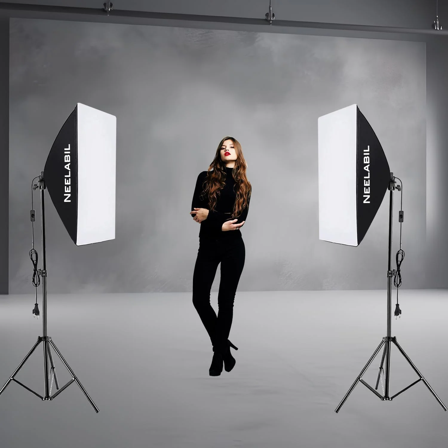 نور استودیویی عکاسی، کیت نورپردازی سافت باکس تجهیزات عکس و فیلم، 50x70 سانتی متر تجهیزات نورپردازی مداوم، دوشاخه بریتانیایی 220 ولت، 3 گیره