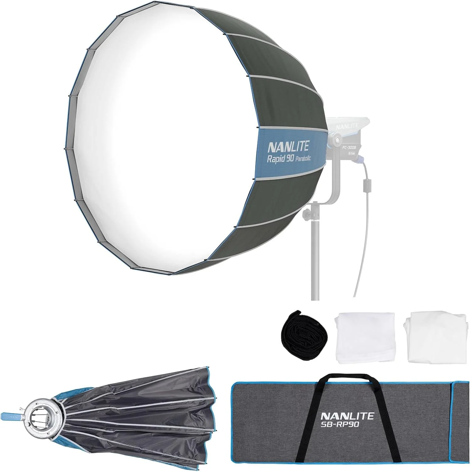 نانلایت رپید 90 SB-RP90 سافت باکس پارابولیک، مانت بوئنز، نوع تک لمسی، راه اندازی سریع، شامل گرید، سازگار با FS-300B، FC-500B، FS-300C، Forza 720B