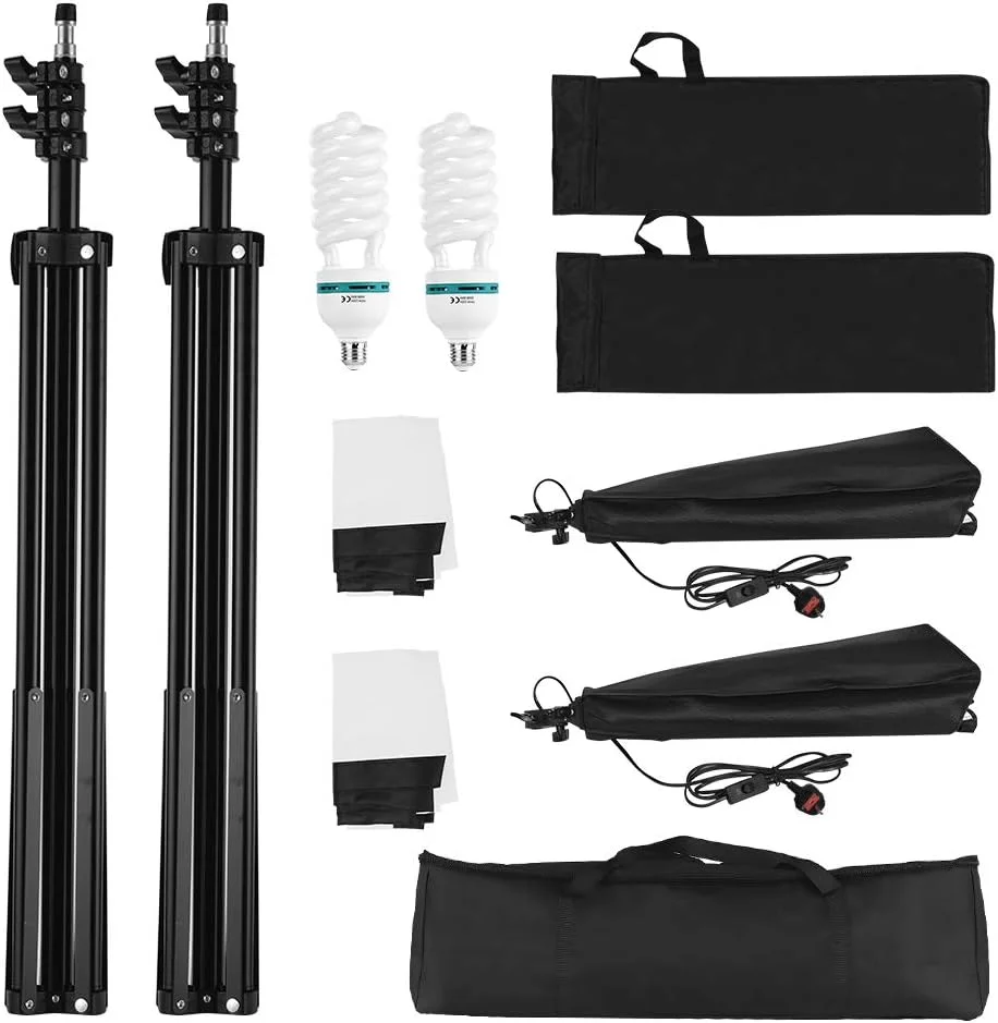 کیت نور چتر سافت باکس مکعبی عکاسی استودیویی حرفه ای Morelian شامل سافت باکس 50 * 70 سانتی متری / لامپ های 150 واتی 5500K / پایه های نور 2 متری / کیف حمل، 2 بسته