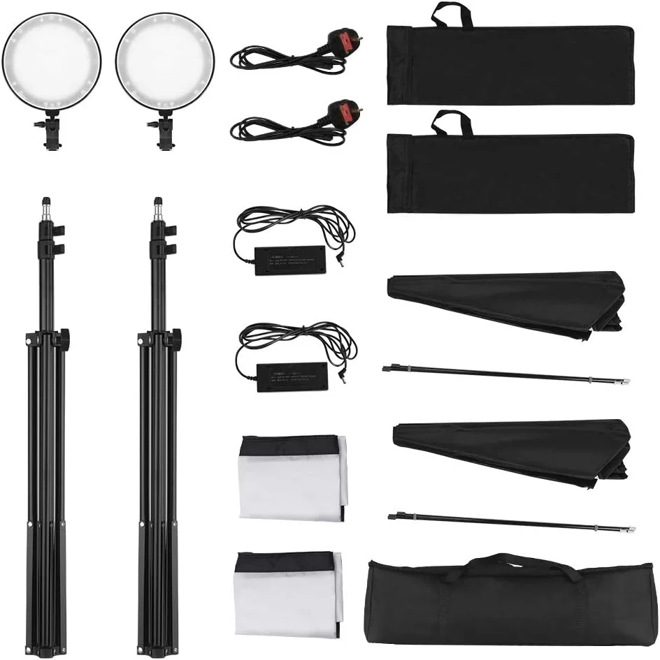 کیت نورپردازی سافت باکس LED استودیویی حرفه ای Morelian شامل سافت باکس های 50 * 70 سانتی متری، چراغ های LED دو رنگ 45 واتی با دمای رنگ 3200K-6400K، پایه های نور 2 متری و کیف حمل، 2 عدد