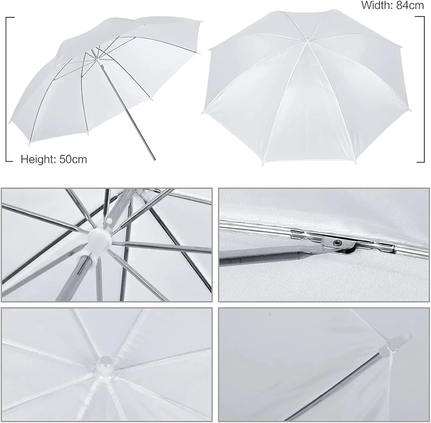 کیت نورپردازی استودیویی Morelian شامل لامپ های LED 45 واتی، سافت باکس 50x70 سانتی متری، چتر عکاسی سفید 33 اینچی، سرپیچ لامپ E27، پایه های نور 2 متری و 3 عدد پس زمینه