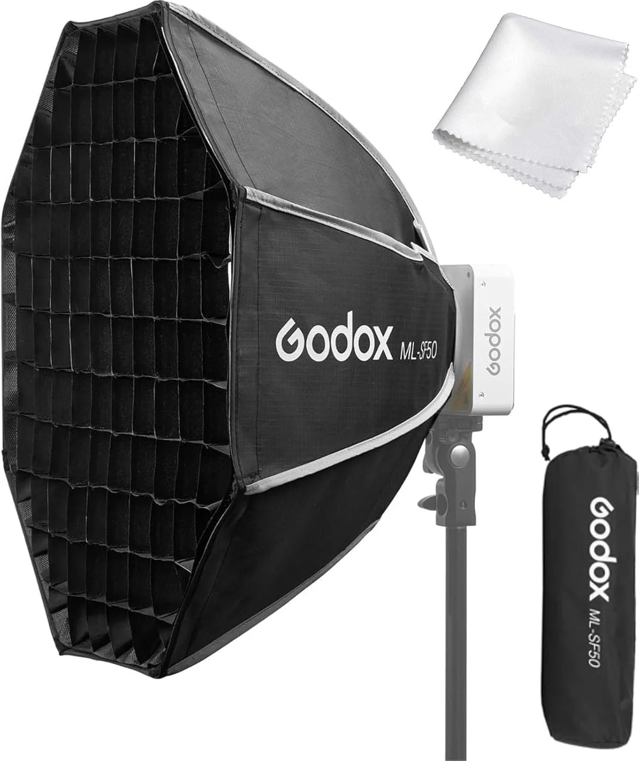 سافت باکس هشت ضلعی Godox ML-SF50، 50cm x 50cm، نایلون، سافت باکس، برای نورهای ویدیویی ال ای دی Godox ML100Bi, ML60IIBi, ML60Bi, ML60, ML30Bi, ML30