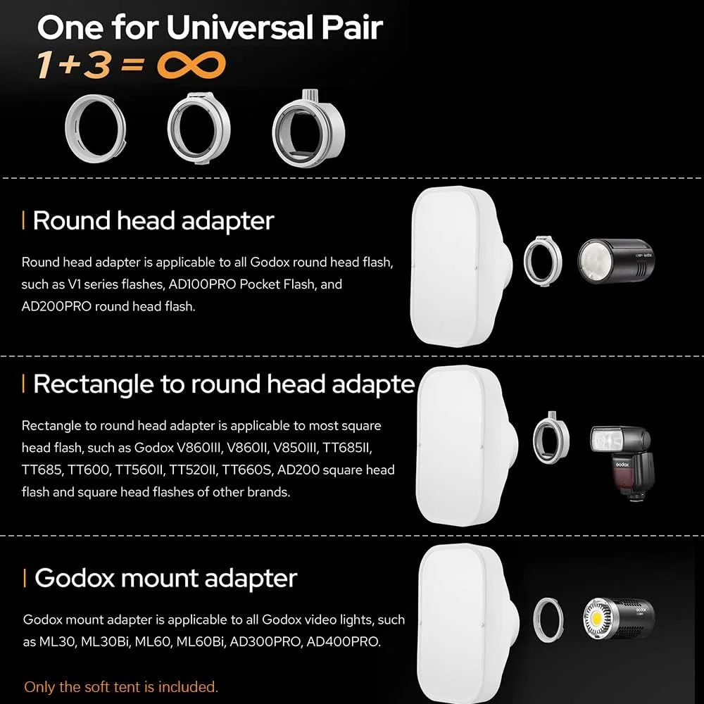 چادر نرم کننده نور ML-CS1625 به همراه 3 آداپتور برای نورپردازی عکاسی، فلاش، استودیو، عکاسی پرتره و پخش زنده