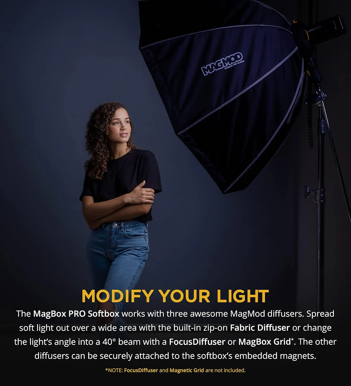 سافت باکس هشت ضلعی MagMod MagBox PRO 42 اینچی با جایگاه ژل یکپارچه و جیب نگهداری برای دیفیوزر پارچه ای - سازگار با فلاش های اسپیدلایت و استروب