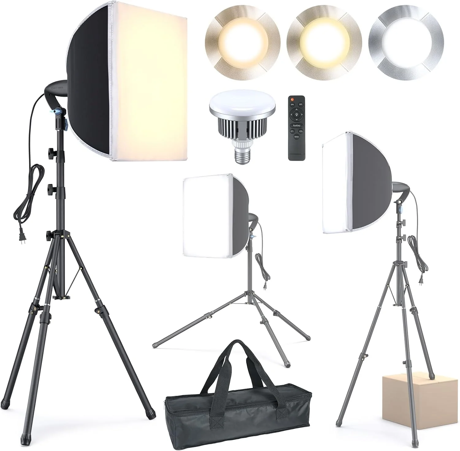 کیت نورپردازی سافت باکس عکاسی LINCO Lincostore، 16 در 16 اینچ، کیت نورپردازی سافت باکس حرفه ای با لامپ های LED 85 واتی 3000-6500K، چراغ های استودیویی برای عکاسی/فیلمبرداری/پخش زنده