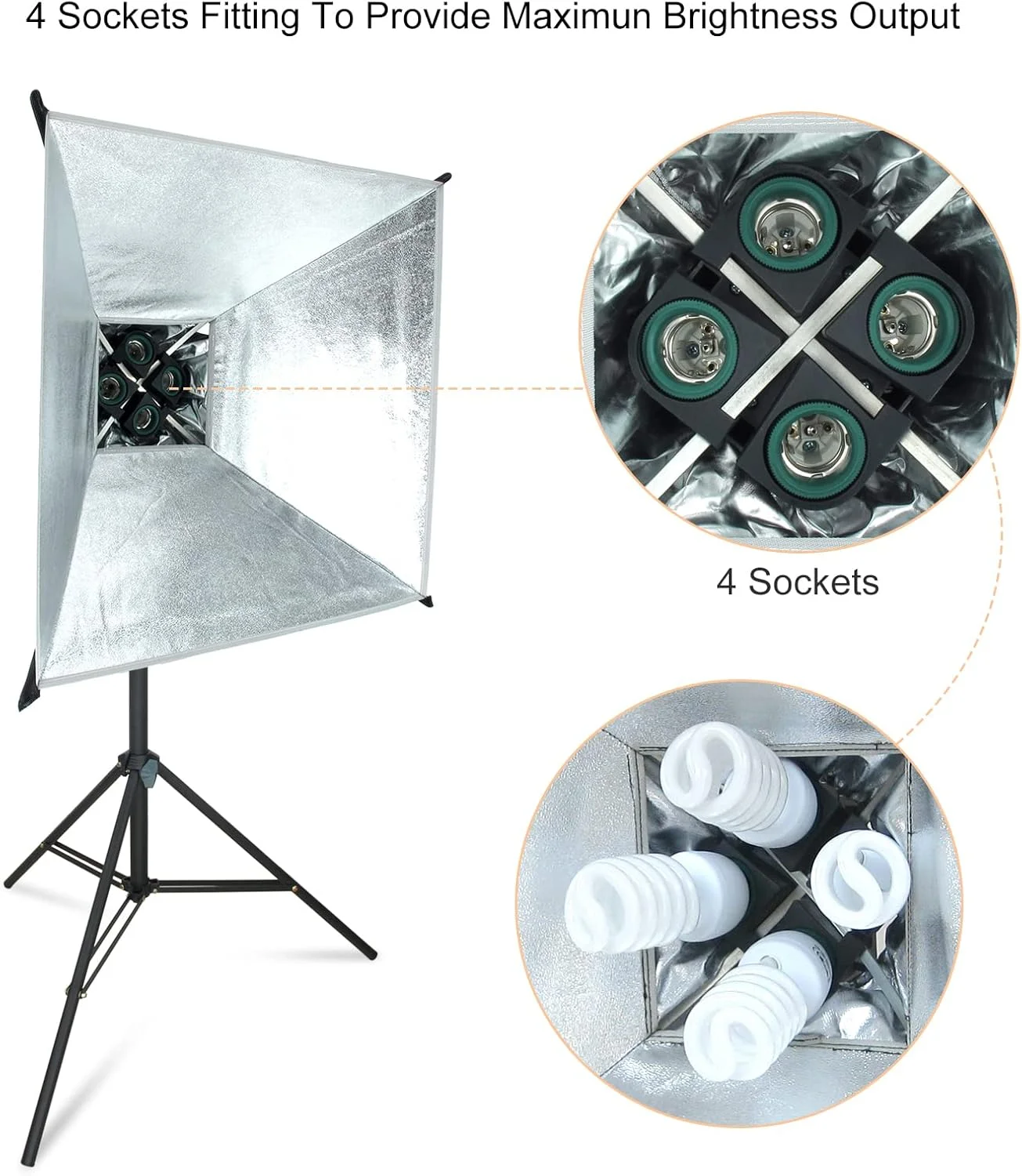 کیت نورپردازی استودیویی 2000 واتی Linco Lincostore با پس زمینه پارچه ای سه رنگ، پایه، نور فلورسنت 4 سوکتی Flora X و سافت باکس بازشو خودکار - نصب فقط 3 ثانیه طول می کشد