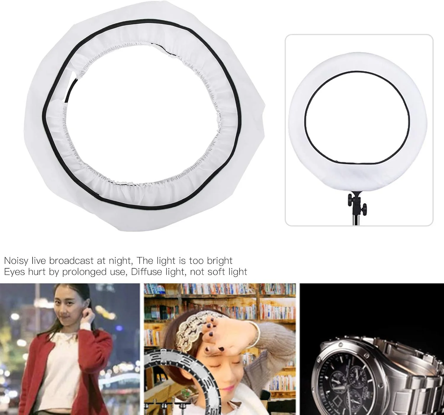 نرم کننده نور سافت باکس، پارچه نرم نور ال ای دی، پارچه نرم نور پرکننده زیبایی لایو، تاشو آسان. (دیفیوزر 14 اینچی سفید)