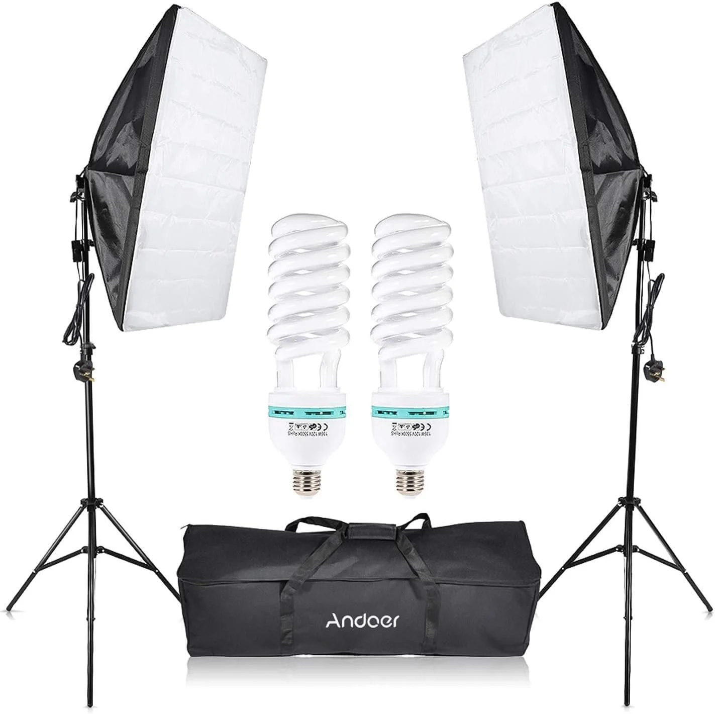 کیت نورپردازی استودیویی عکاسی Labymos شامل چادر نور، 2 عدد لامپ 135 وات، 2 عدد پایه نور، 2 عدد سافت باکس و 1 عدد کیف حمل مناسب عکاسی پرتره و محصول با دوشاخه UK و ولتاژ 220 ولت