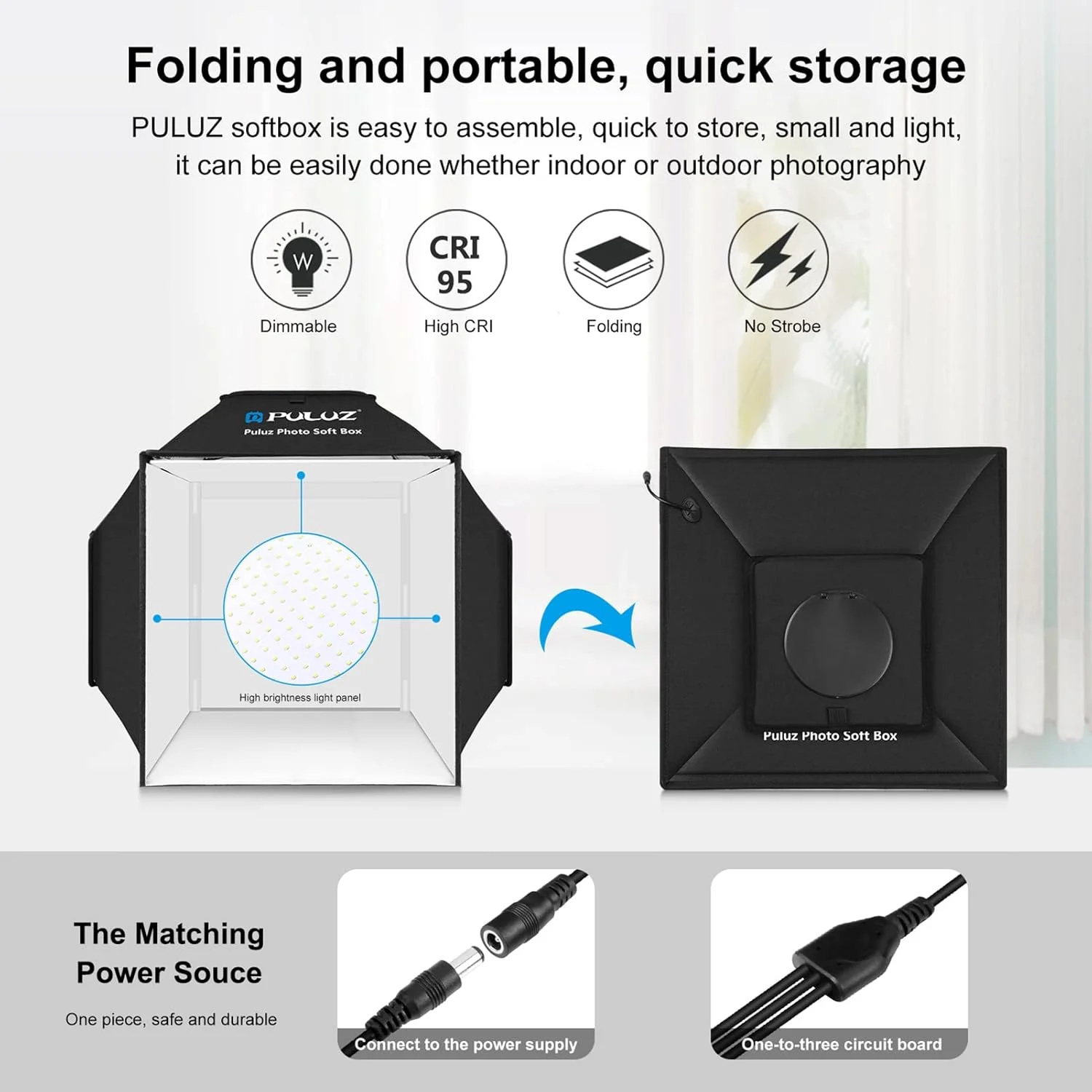 چادر نور LED تاشو Labymos PU5042B، 40cm * 40cm، جعبه نور استودیویی رومیزی سافت باکس، 480 عدد مهره LED با CRI95، 70 وات، 5500K، دیمر پذیر با 4 عدد پس زمینه رنگی برای عکاسی از محصولات کوچک