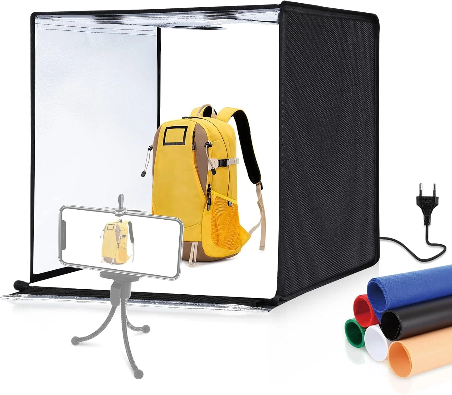 چادر نور LED تاشو Labymos PU5060، 60 * 60 * 60 سانتی متر، جعبه نور استودیوی عکس رومیزی 60 وات سافت باکس 120 عدد مهره LED 5500K با قابلیت تنظیم نور به همراه 6 پس زمینه رنگی برای عکاسی از محصولات کوچک