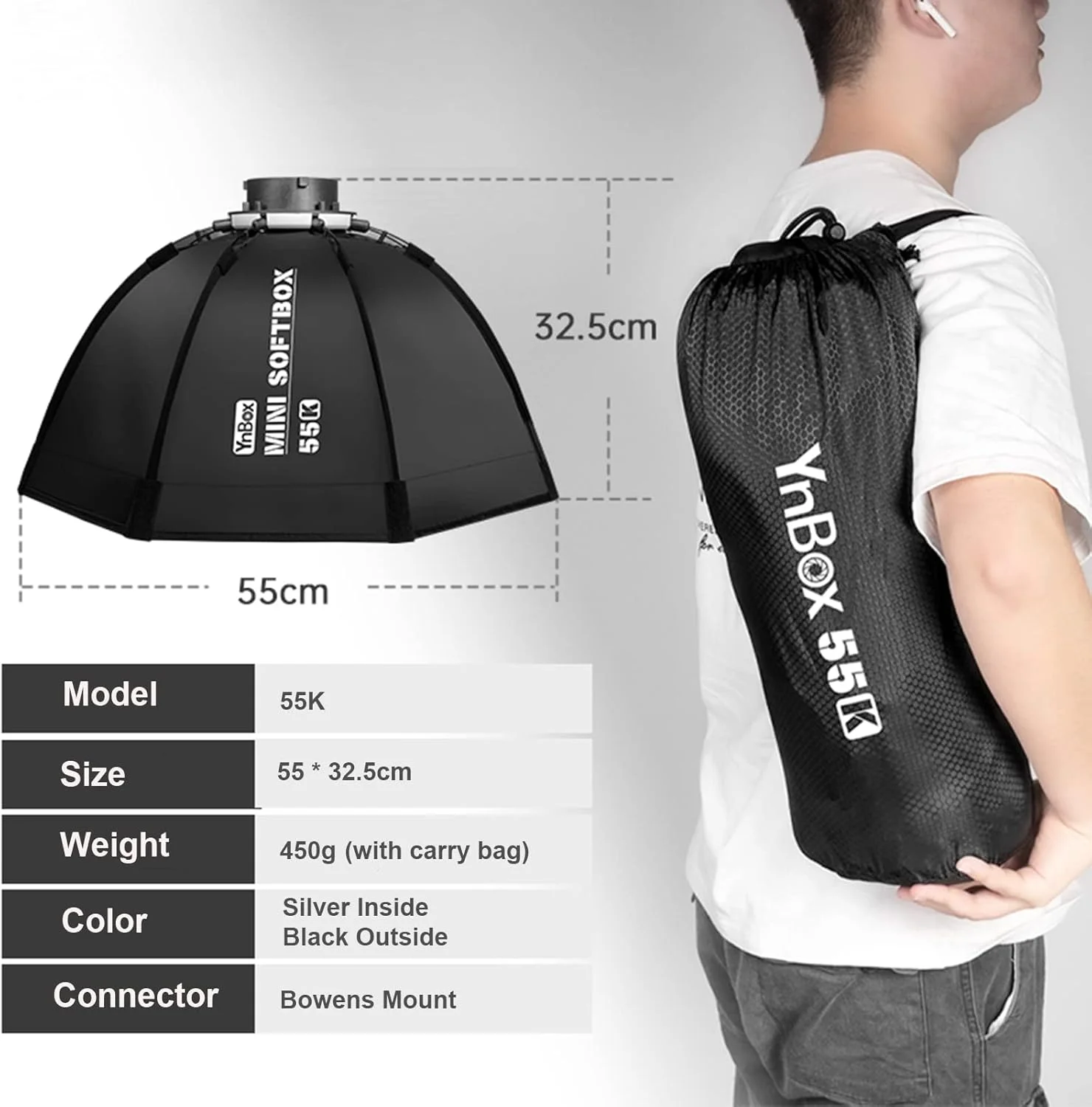 لابیموس سافت باکس هشت ضلعی 55K 55 سانتی متری با مانت بوئنز و کیف حمل جداشدنی برای نور ویدئویی حرفه ای