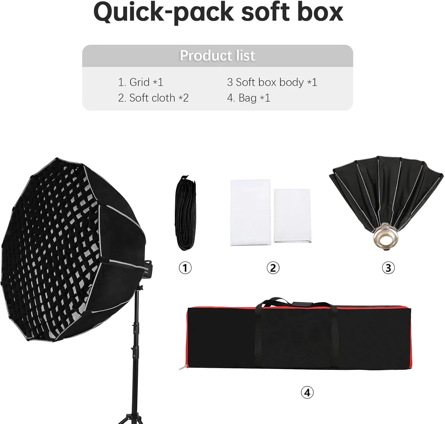 لابیموس سافت باکس پارابولیک تاشو 90 سانتی متری با مانت بوون و شبکه لانه زنبوری برای استودیو عکاسی، پرتره و پخش زنده