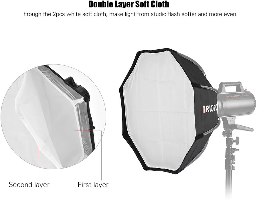 لابیموس سافت باکس هشت ضلعی تاشو 55 سانتی متری 8 میله ای با پارچه نرم و کیف حمل، مانت بوئنز برای فلاش استودیویی