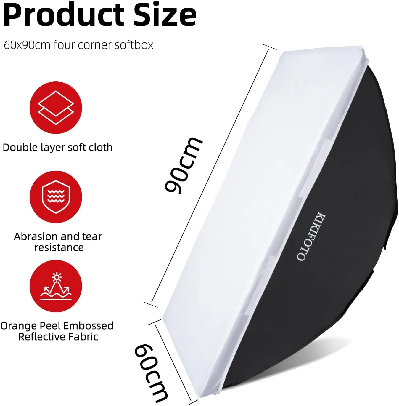 سافت باکس مستطیلی 60 در 90 سانتی متر، دیفیوزر دوبل، نصب سریع و آسان، سازگار با فلاش های دارای مانت بوئنز، نور ثابت، مناسب برای پرتره، محصولات، غذا،