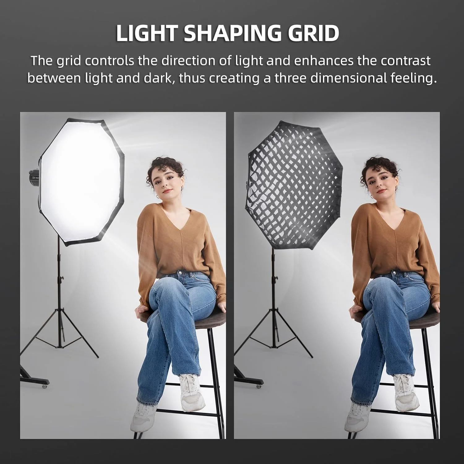 جعبه نور هشت ضلعی 95 سانتی متری با مانت بوون و 8 میله نگهدارنده برای استودیو عکاسی، پرتره و پخش زنده