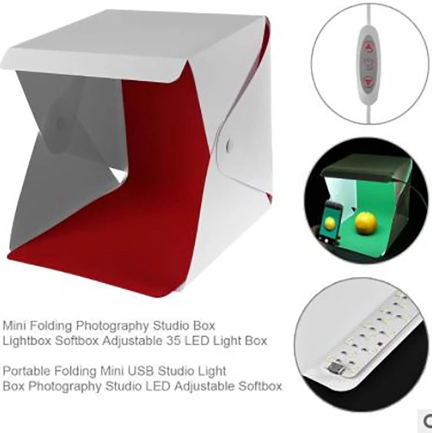 جعبه استودیویی نور تاشو 285 * 230 * 50 میلی‌متری، مینی جعبه نور عکاسی تاشو سافت‌باکس، جعبه نور ال‌ای‌دی 35 قابل تنظیم با 4 پارچه عکاسی EVA