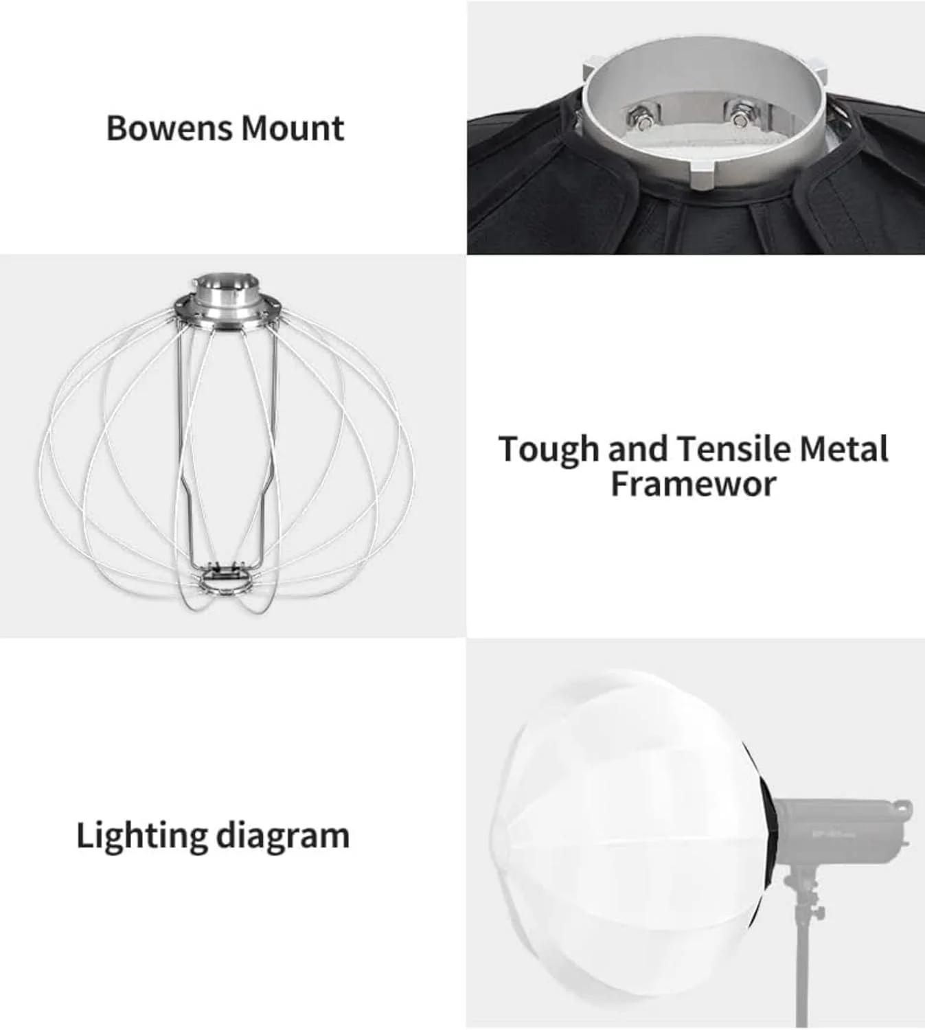 فانوس سافت باکس 22 اینچی JINBEI، اصلاح کننده نور ملایم، رهاسازی سریع، مانت بوئنز برای سافت باکس فانوسی برای نورپردازی ویدئویی