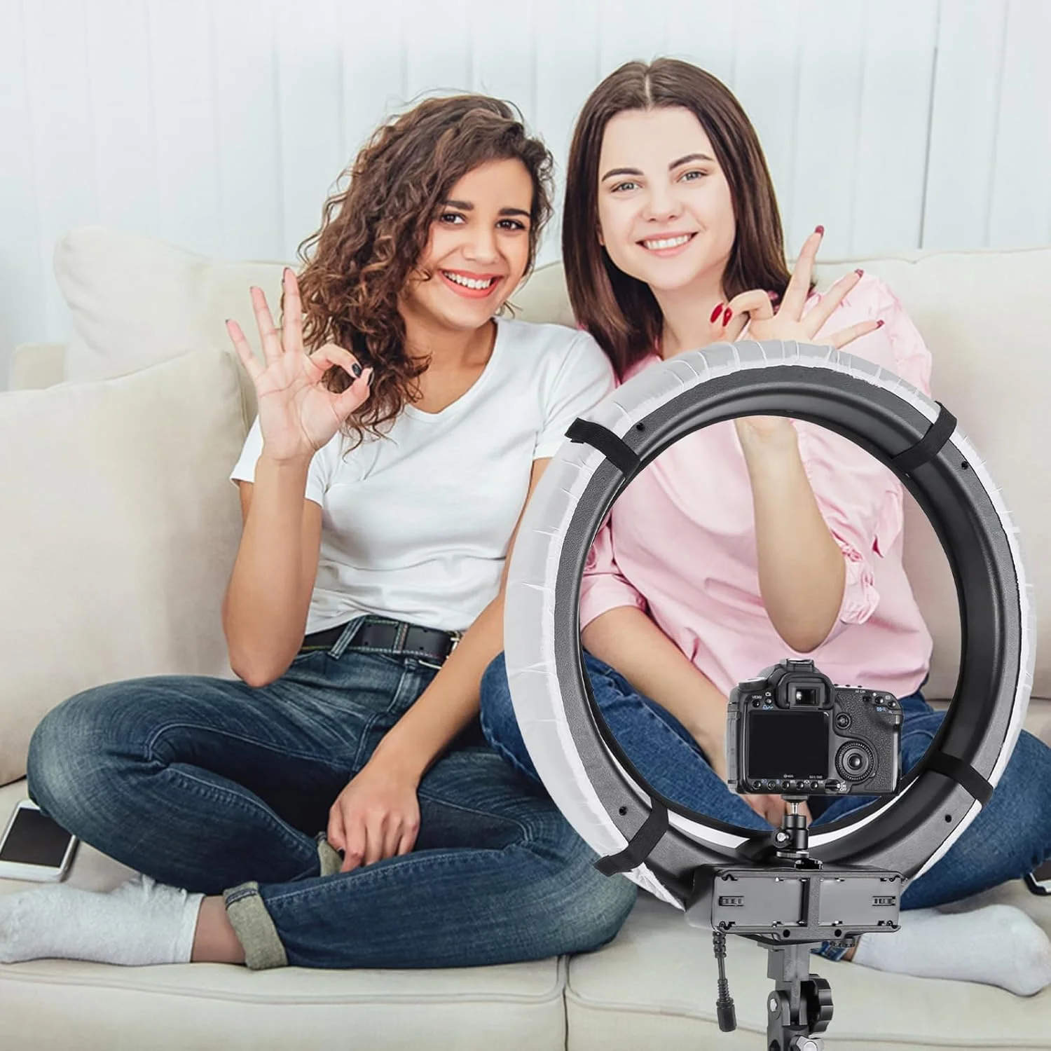 jojofuny 3 عدد نور حلقه ای LED ضروری برای عکاسی 18 اینچی، پخش کننده سافت باکس برای نایلون سبک وزن، کاهش سایه ها