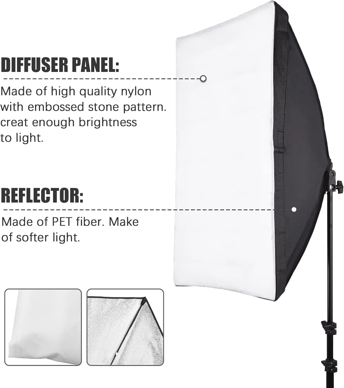 ست نورپردازی سافت باکس حرفه ای JANNAH 2 با پایه 2 متری برای عکاسی پرتره استودیویی، عکاسی محصول، فیلمبرداری و استریمینگ (50x70 سانتی متر) (لامپ شامل نمی شود)