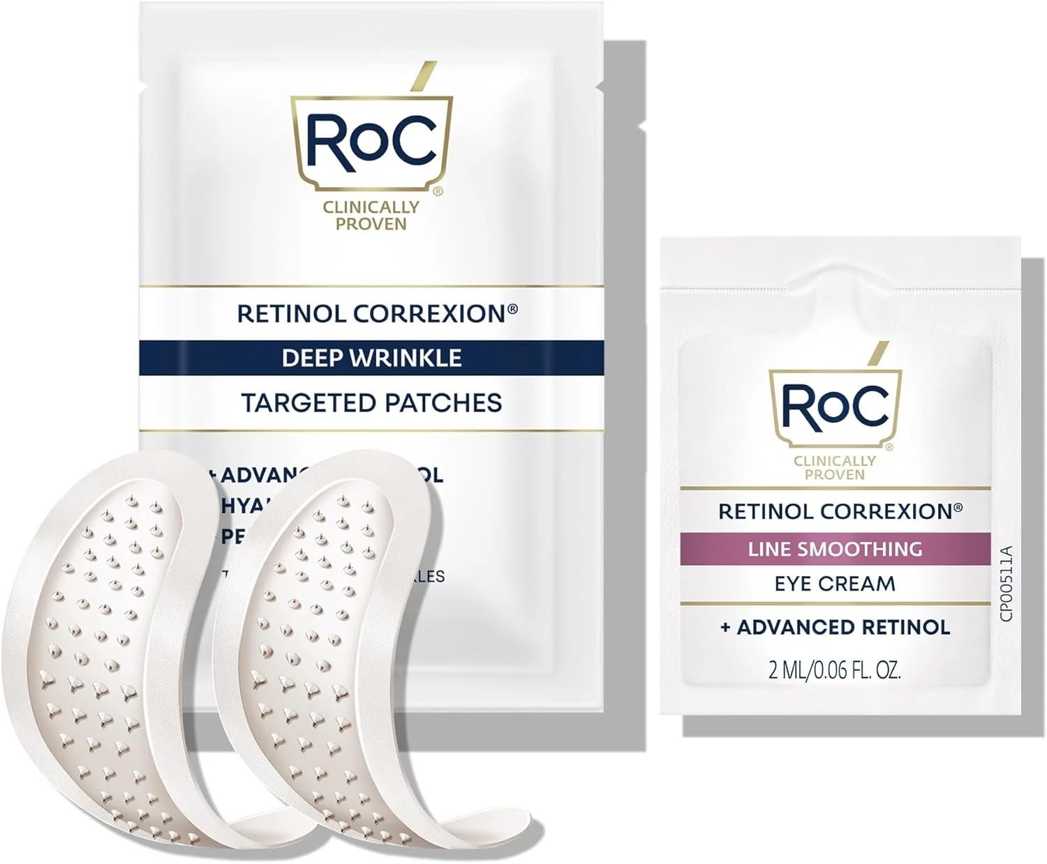 پچ های هدفمند غیرتهاجمی رفع چروک عمیق RoC Retinol Correxion با اسید هیالورونیک + پپتیدهای سفت کننده برای پیشانی و خطوط بین چشم، خطوط پنجه کلاغی و خط خنده
