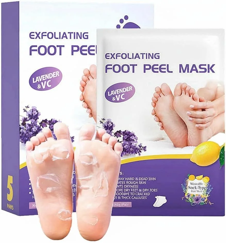 ماسک لایه بردار پا، از بین برنده پینه پا، حذف پوست مرده، خشکی و ترک پا، اسپا پا، ساخته شده با عصاره اسطوخودوس و عصاره آلوئه ورا برای لایه برداری پای زنان و مردان (5 عدد)