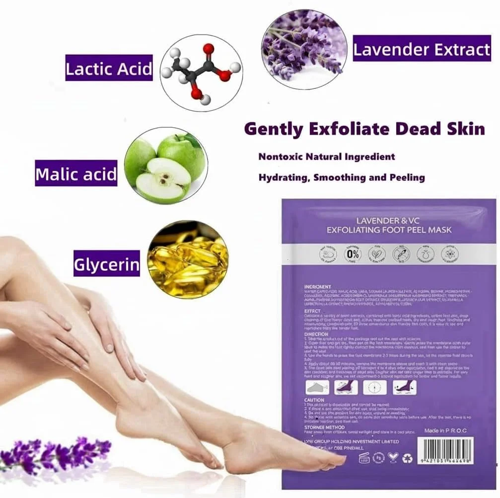 ماسک لایه بردار پا، از بین برنده پینه پا، حذف پوست مرده، خشکی و ترک پا، اسپا پا، ساخته شده با عصاره اسطوخودوس و عصاره آلوئه ورا برای لایه برداری پای زنان و مردان (5 عدد)