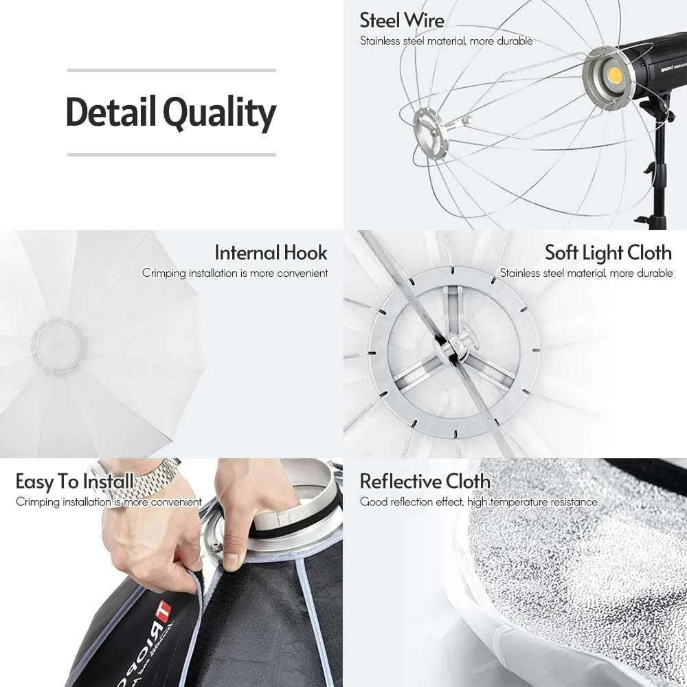 نرم‌باکس فانوسی تاشو Irovami KQ65 با قطر 65 سانتی‌متر، نصب سریع و مانت بوئنز، مناسب نورپردازی ویدیو و عکاسی استودیویی