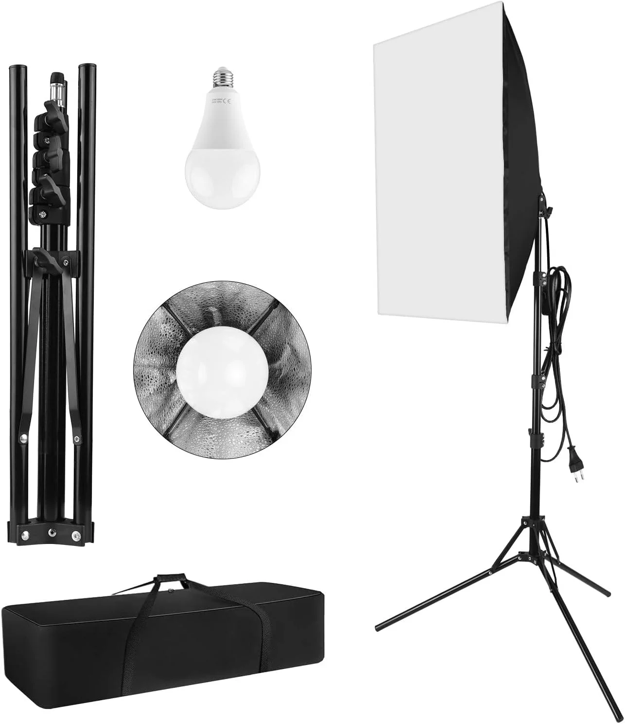 کیت نورپردازی سافت باکس استودیویی حرفه ای Irovami، 1 سافت باکس 28x20 اینچی + 1 لامپ 23 واتی + 1 پایه نور 2 متری + 1 کیف حمل برای عکاسی استودیویی پرتره، محصول و فیلم