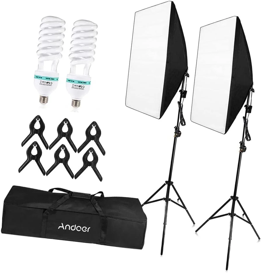 کیت تجهیزات نورپردازی استودیویی عکاسی Irovami شامل چادر نور، سافت باکس، 2 عدد لامپ 135 واتی، 2 عدد پایه TR، 2 عدد سافت باکس، 6 عدد گیره و 1 عدد کیف حمل، مناسب برای عکاسی پرتره و محصول، دوشاخه UK، 220 ولت