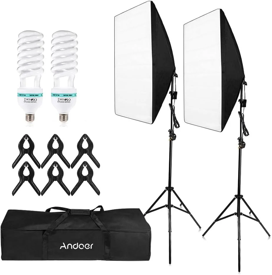 کیت تجهیزات نورپردازی استودیویی عکاسی Irovami شامل چادر نور، سافت باکس، 2 عدد لامپ 135 واتی، 2 عدد پایه نور، 2 عدد سافت باکس، 6 عدد گیره و 1 عدد کیف حمل مناسب برای عکاسی پرتره و محصول، دوشاخه UK، 220 ولت