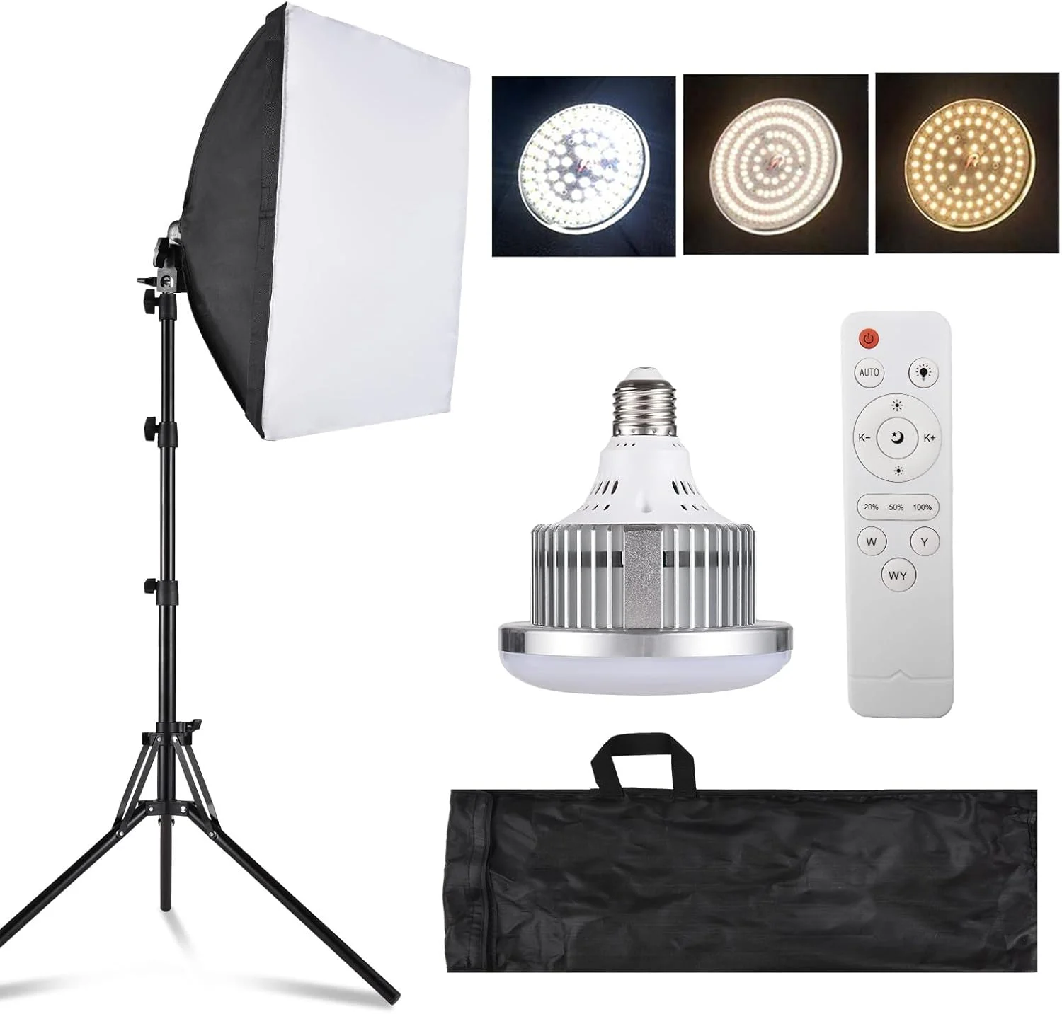 کیت نورپردازی استودیویی Irovami شامل نور LED دو رنگ 85 واتی + سافت باکس 40x40 سانتی متری + پایه نور 1.7 متری + کنترل از راه دور + 1 * کیف حمل برای عکس های پرتره استودیویی و محصولات