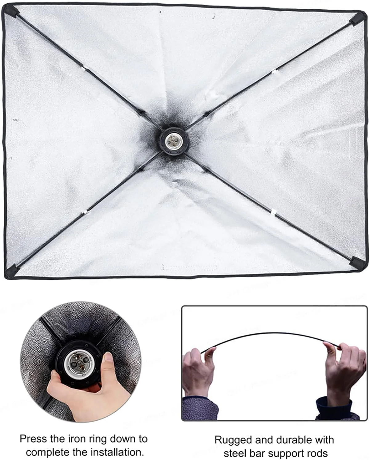 کیت نورپردازی استودیویی Irovami شامل لامپ ال ای دی 135 وات * 3 / سافت باکس 50x70 سانتی متر * 3 / پایه نور 2 متری * 3 / بازوی بوم * 1 برای عکس و فیلم استودیویی