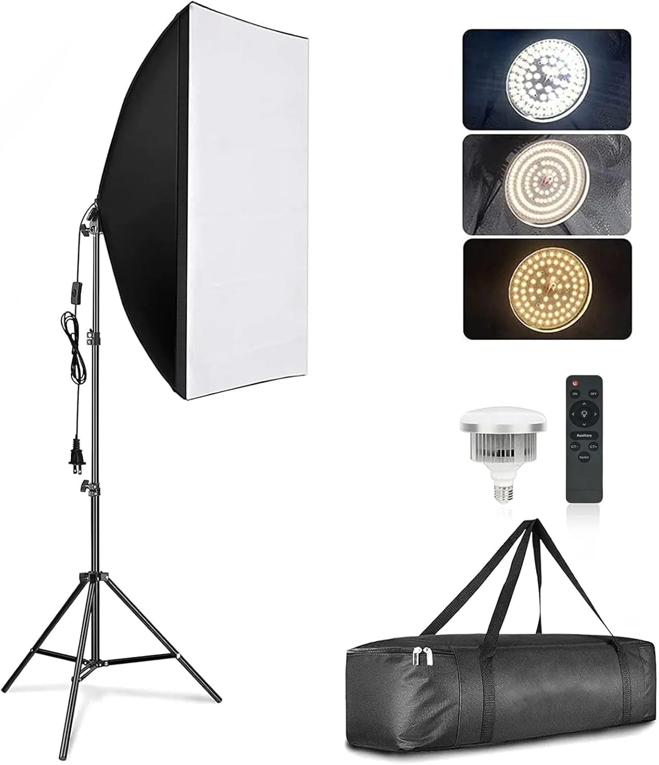 کیت نورپردازی سافت باکس INGUNAR، نورپردازی حرفه ای استودیوی عکس با سافت باکس 20x27.5 اینچی | 1 عدد لامپ LED E27 با توان 105 وات و دمای رنگ 3000-7000K، کیت نورپردازی مداوم برای ضبط ویدیو، عکاسی پرتره