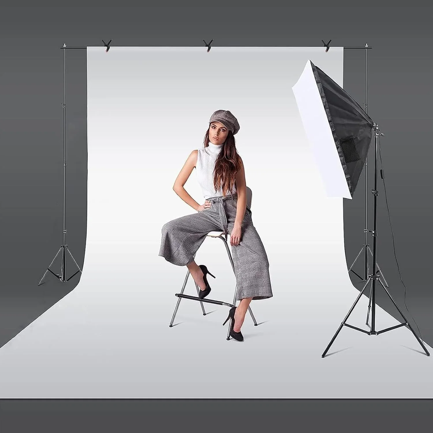 کیت نورپردازی سافت باکس INGUNAR، نورپردازی حرفه ای استودیوی عکس با سافت باکس 20x27.5 اینچی | 1 عدد لامپ LED E27 با توان 105 وات و دمای رنگ 3000-7000K، کیت نورپردازی مداوم برای ضبط ویدیو، عکاسی پرتره