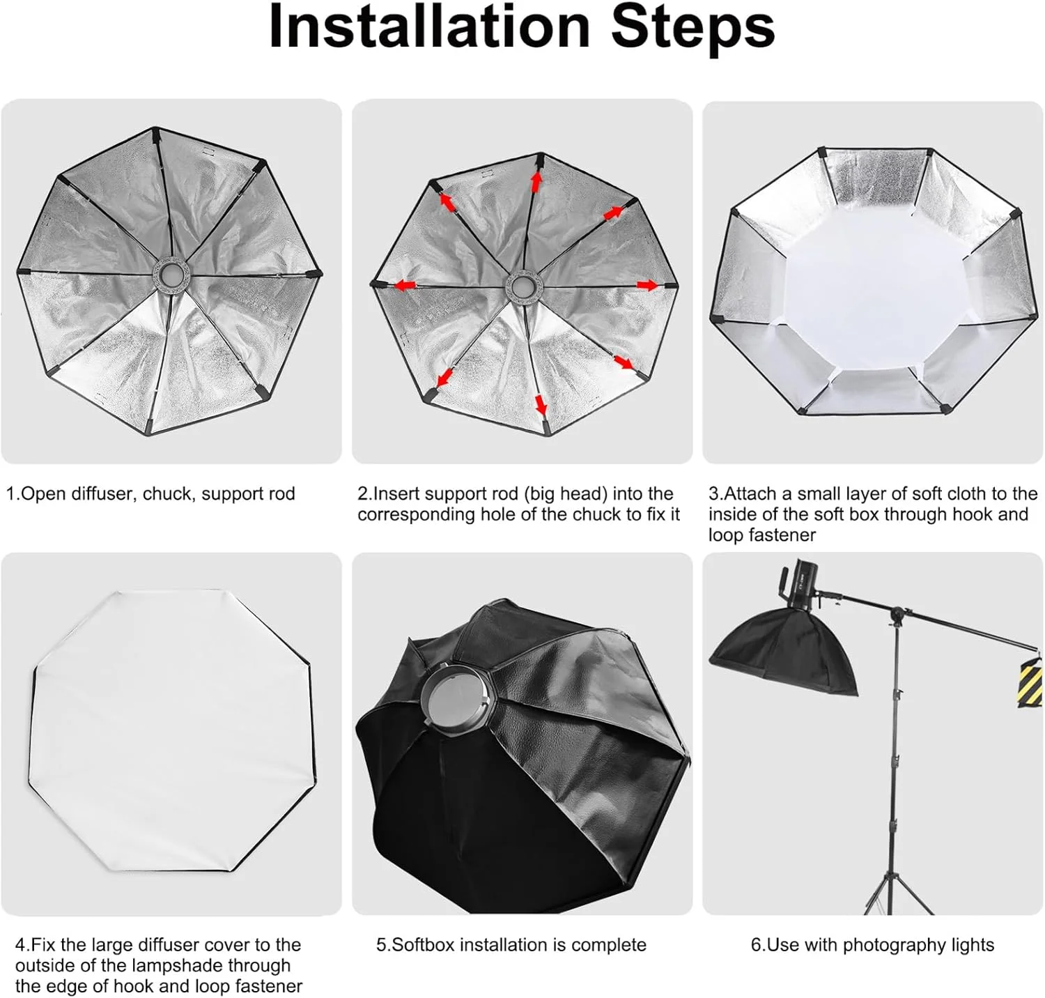 Irovami سافت باکس هشت ضلعی تاشو 120 سانتی متری با مانت بوئنز، 8 میله نگهدارنده، پارچه نرم کننده و کیف حمل برای نور فلاش استودیویی
