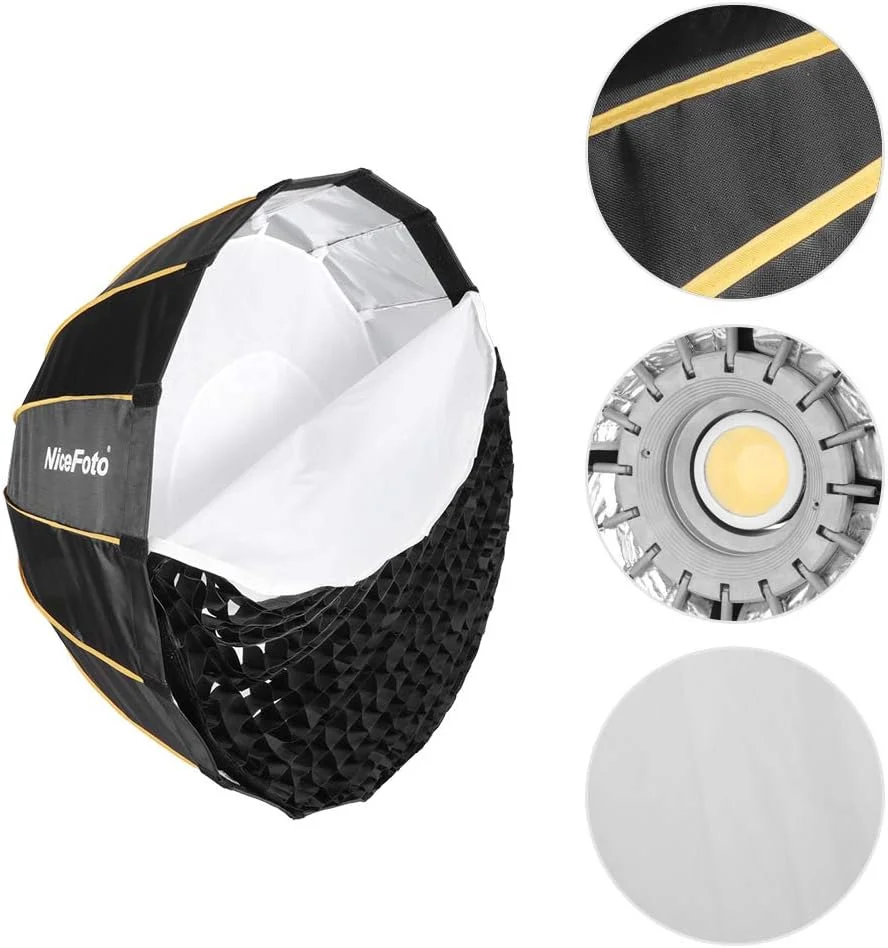 سافت باکس چتری سهمی عمیق تاشو با نصب سریع Irfora LED-¦µ90cm به همراه گرید و کیف حمل، قطر 90 سانتی متر / 35 اینچ، مناسب برای نورهای LED و فلاش با مانت بوئنز Aputure 120D 120D II