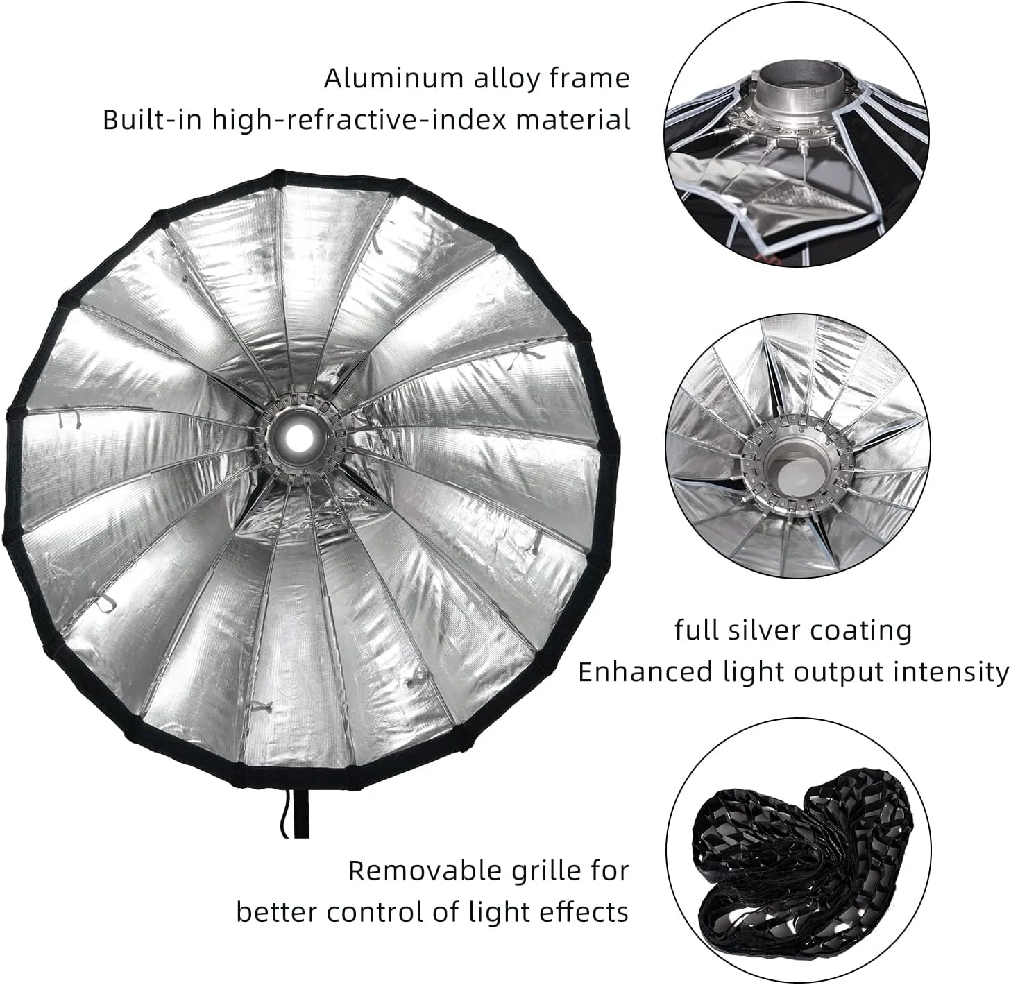 نرم باکس فانوسی IFOOTAGE، سافت باکس پارابولیک عمیق، دارای شبکه لانه زنبوری مشکی قابل جابجایی، دارای 2 عدد دیفیوزر سفید داخلی، فریم آلیاژ آلومینیوم، مناسب برای نورپردازی مداوم LED 220 وات و 320 وات (90 سانتی متر) نرم باکس فانوسی IFOOTAGE، سافت باکس پارابولیک عمیق، دارای شبکه لانه زنبوری مشکی قابل جابجایی، دارای 2 عدد دیفیوزر سفید داخلی، فریم آلیاژ آلومینیوم، مناسب برای نورپردازی مداوم LED 220 وات و 320 وات (90 سانتی متر)