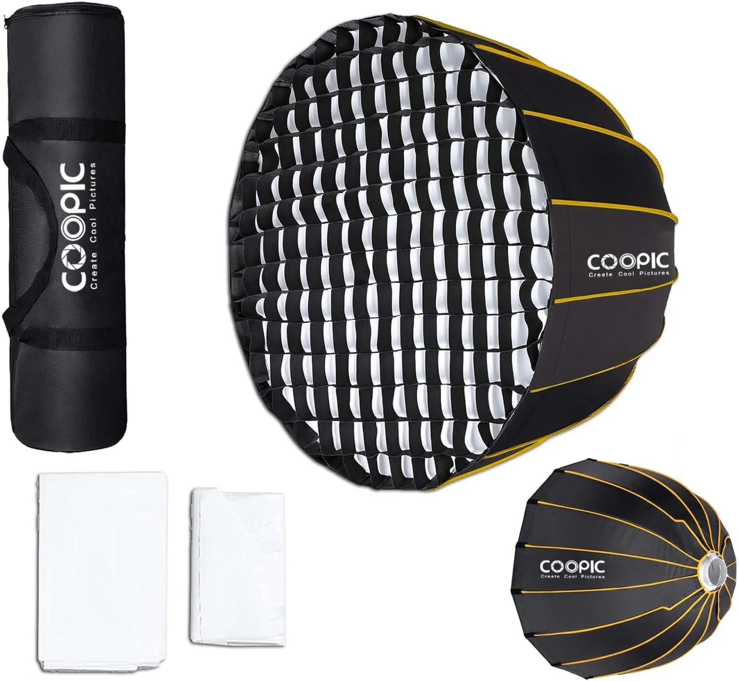 سافت باکس پارابولیک عمیق قابل حمل شش ضلعی با رفلکتور نقره ای طرح چتر لانه زنبوری و پارچه نرم برای نورپردازی استودیویی فلاش اسپیدلایت، 120 سانتی متر (CS-120)