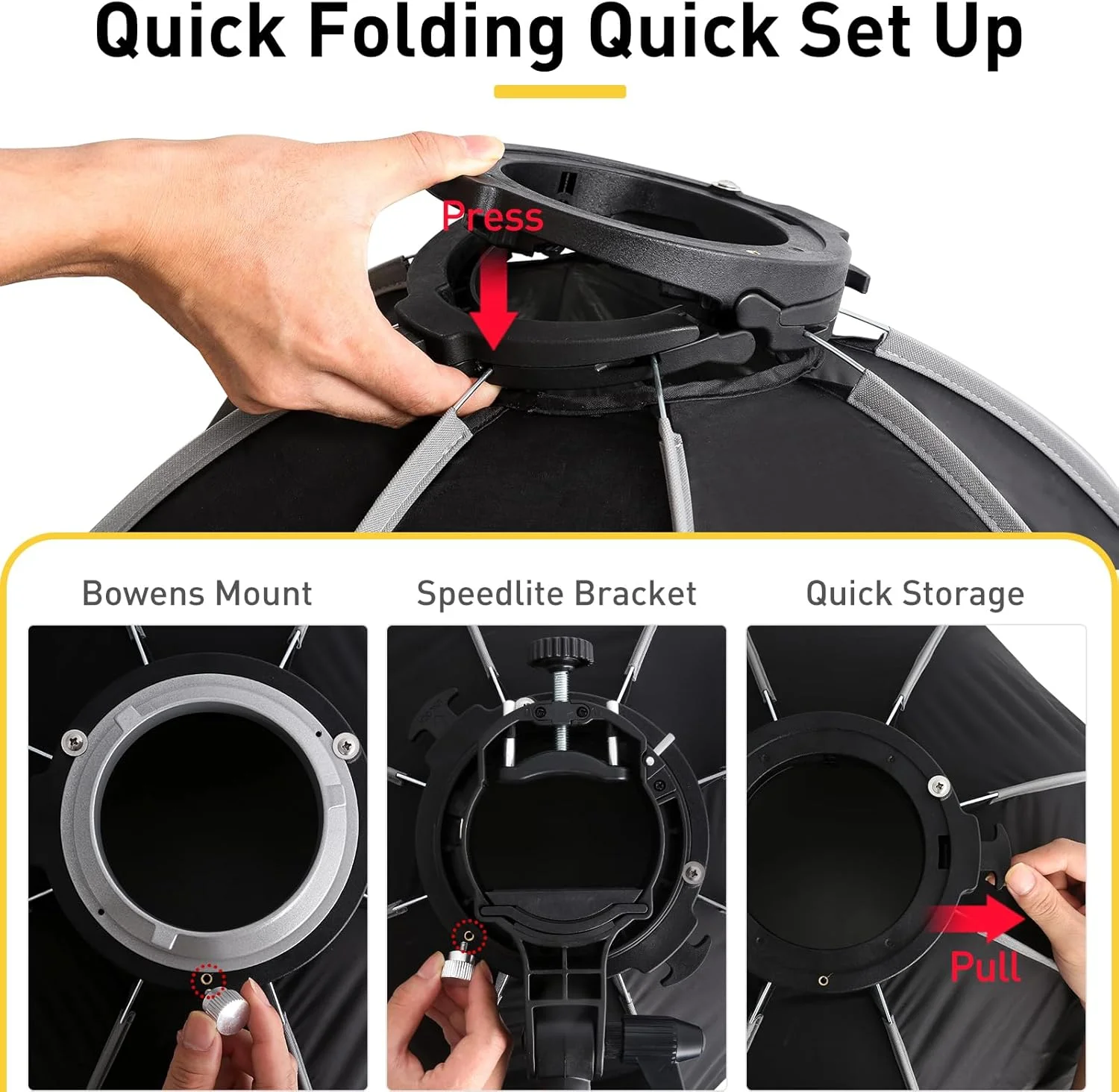 نرم باکس فلاش دوربین 60 سانتی متری با قابلیت نصب سریع به همراه براکت نوع S سازگار با فلاش های گودکس، کانن، سونی، فوجی، یونگنو TT350 TT520 TT600 V860II V860III, 580EX II 430EXIII SB500 SB700 YN320EX YN560 و غیره