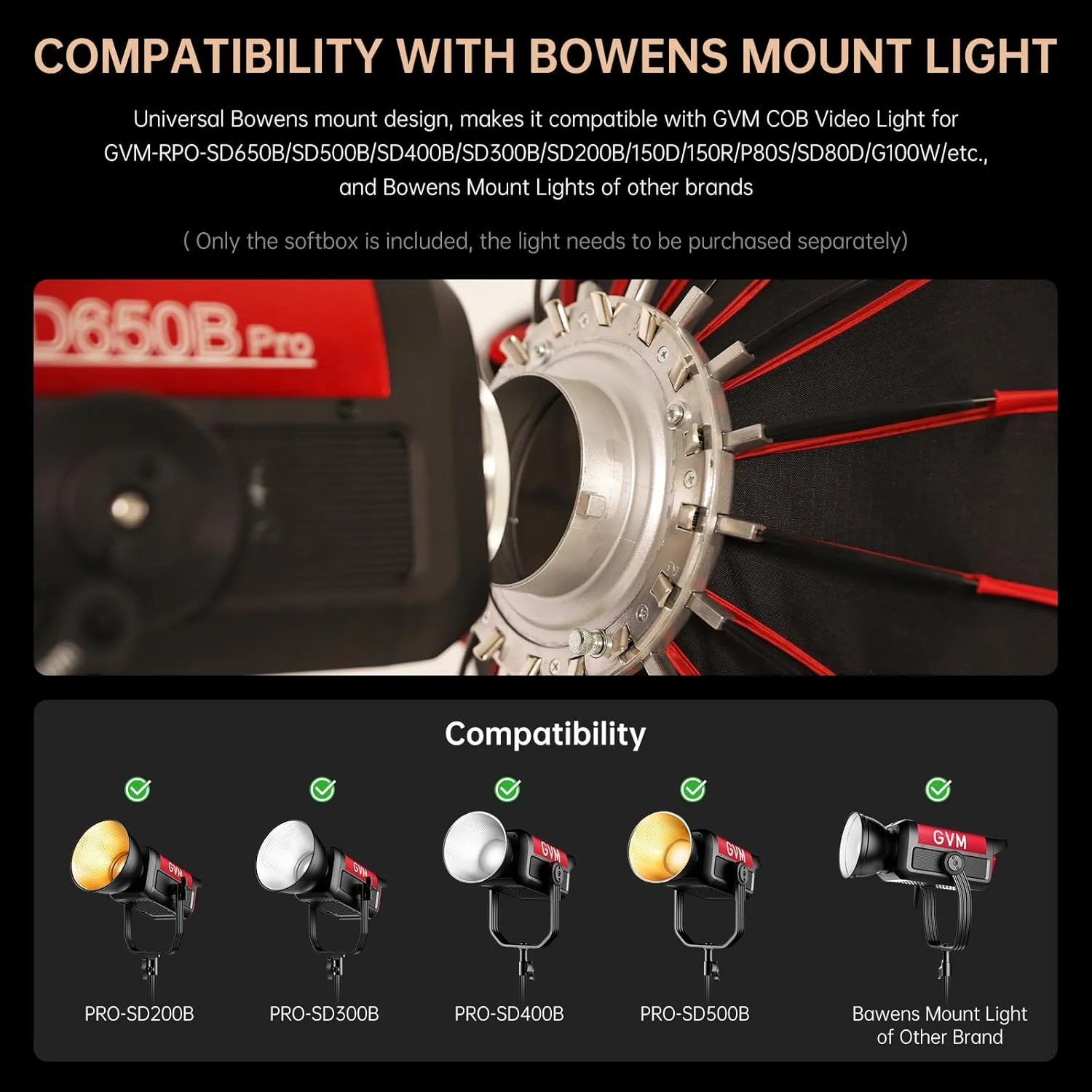 نرم باکس پارابولیک 60 سانتی متری GVM با مانت بوئنز، نرم باکس تاشو با نصب سریع به همراه دیفیوزر سازگار با PRO SD200B SD300B SD400B SD500B SD650B و سایر نورهای استودیویی و نورهای مداوم با مانت بوئنز