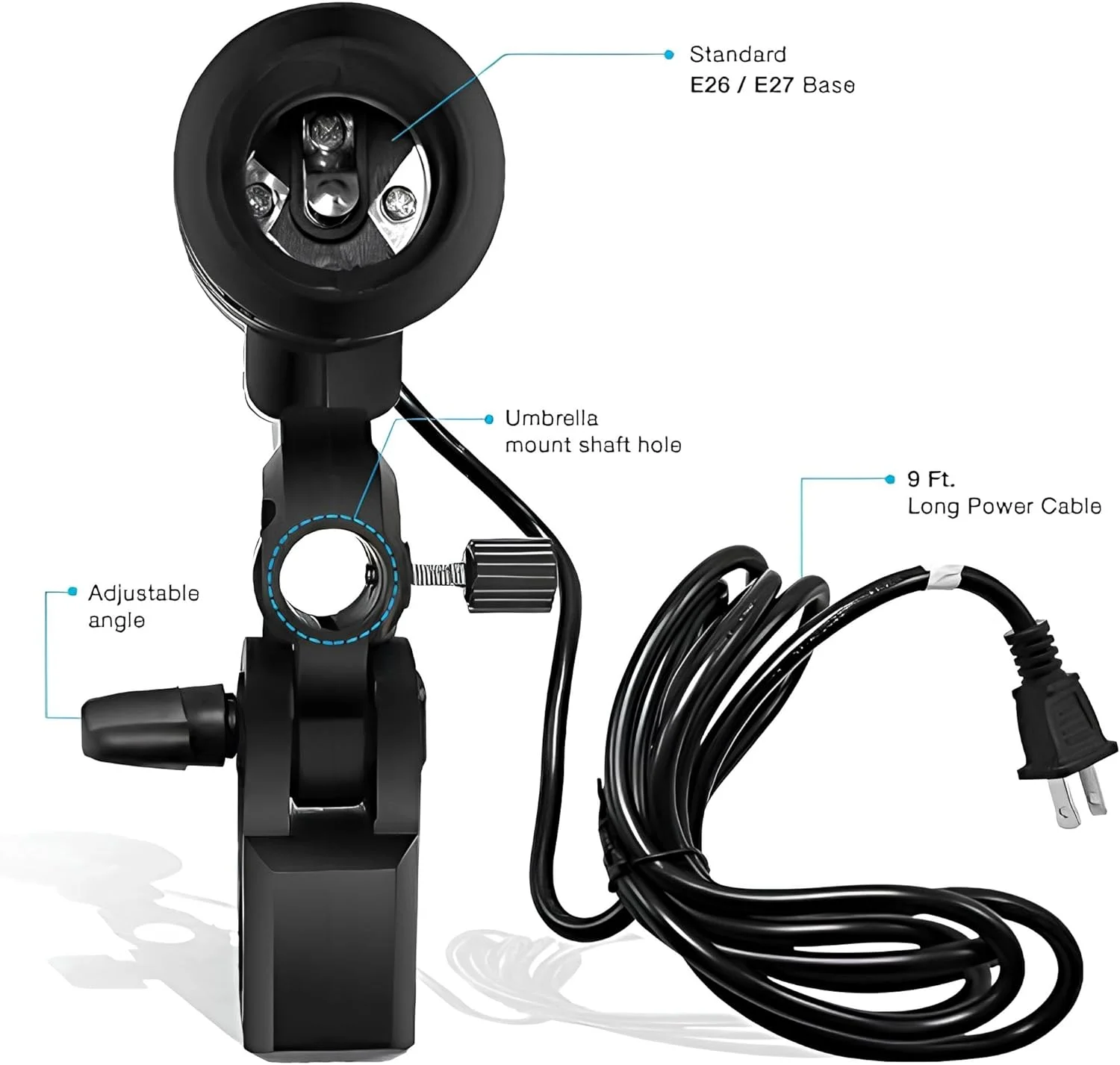 نگهدارنده لامپ نور عکاسی Hiffin® با سوکت E27 و دوشاخه EU (ست 2 عددی نگهدارنده دو لامپ E27)