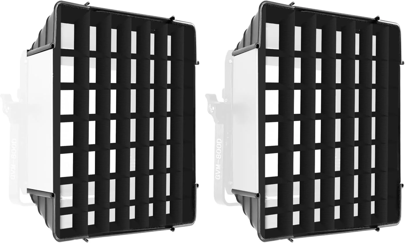 نرم کننده تاشو نور GVM مدل Great Video Maker به همراه شبکه لانه زنبوری برای نور LED سری RGB 800D/560AS/480LS، مناسب برای نورپردازی استودیو، عکاسی پرتره، نورپردازی، پنل LED، بسته 2 عددی، 11"x11"