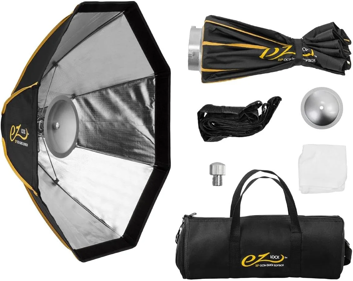 سافت باکس سریع 25 اینچی Glow EZ Lock Octa، سافت باکس پارابولیک هشت ضلعی که به راحتی باز و بسته می شود، این سافت باکس با مانت بوئنز یک سافت باکس عالی است.