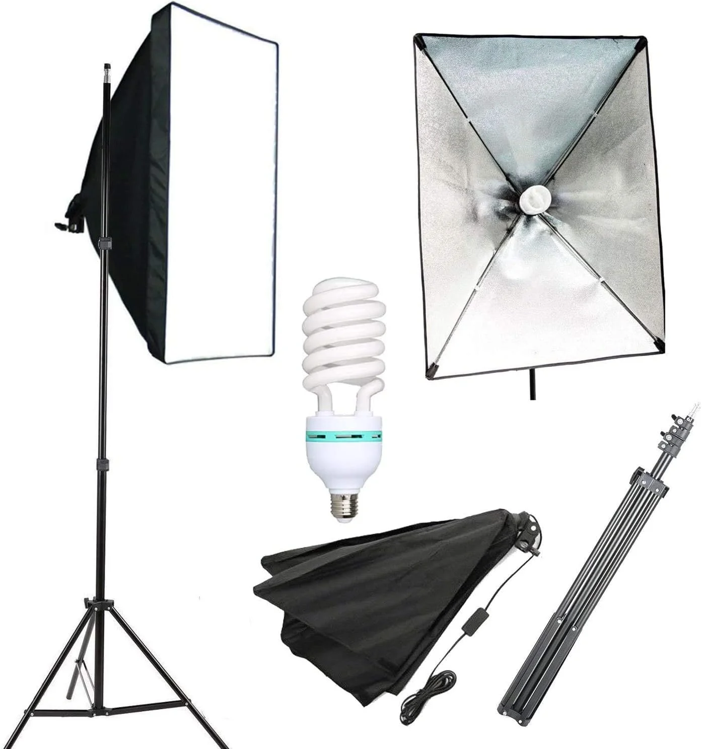 کیت نورپردازی سافت باکس استودیو عکاسی 50x70 سانتی متر، سافت باکس عکاسی، کیت نورپردازی مداوم استودیو عکاسی 5500K + پایه نور آلیاژ آلومینیوم کاملاً قابل تنظیم + لامپ استودیویی 135 وات