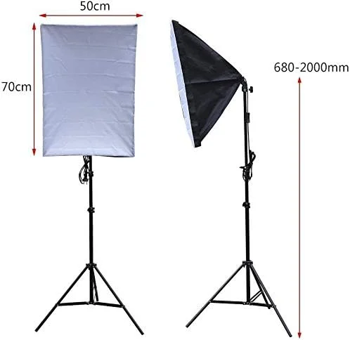 کیت نورپردازی سافت باکس استودیو عکاسی 50x70 سانتی متر، سافت باکس عکاسی، کیت نورپردازی مداوم استودیو عکاسی 5500K + پایه نور آلیاژ آلومینیوم کاملاً قابل تنظیم + لامپ استودیویی 135 وات