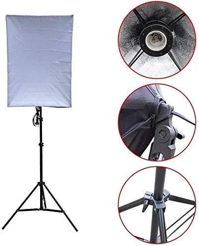 کیت نورپردازی سافت باکس استودیو عکاسی 50x70 سانتی متر، سافت باکس عکاسی، کیت نورپردازی مداوم استودیو عکاسی 5500K + پایه نور آلیاژ آلومینیوم کاملاً قابل تنظیم + لامپ استودیویی 135 وات