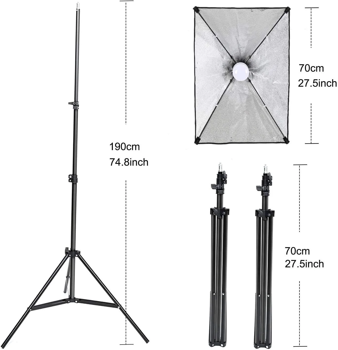 کیت نورپردازی سافت باکس 50x70 سانتی متر، نورهای استودیویی مداوم عکاسی 3x58W لامپ های LED 5500K برای پرتره، فیلمبرداری و تبلیغات، دوشاخه بریتانیایی lsmaa (رنگ، کیت سافت باکس LED 80W)، 58W L...