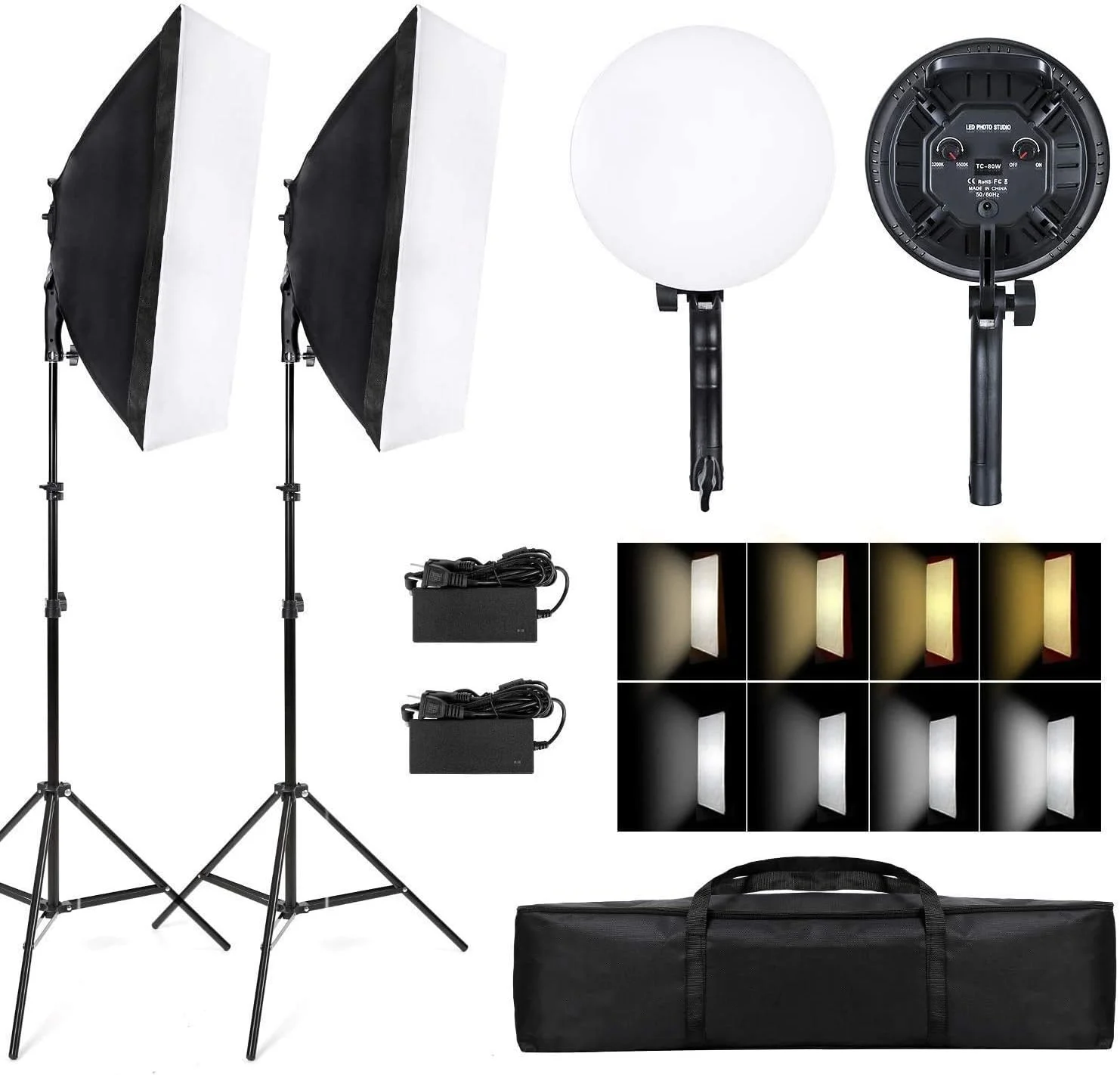 کیت نورپردازی سافت باکس 50x70 سانتی متر برای عکاسی، نورهای استودیویی مداوم 3x58W لامپ های LED 5500K برای پرتره، فیلم و تبلیغات، دوشاخه بریتانیایی lsmaa (رنگ، کیت سافت باکس LED 58W)، 80W L...